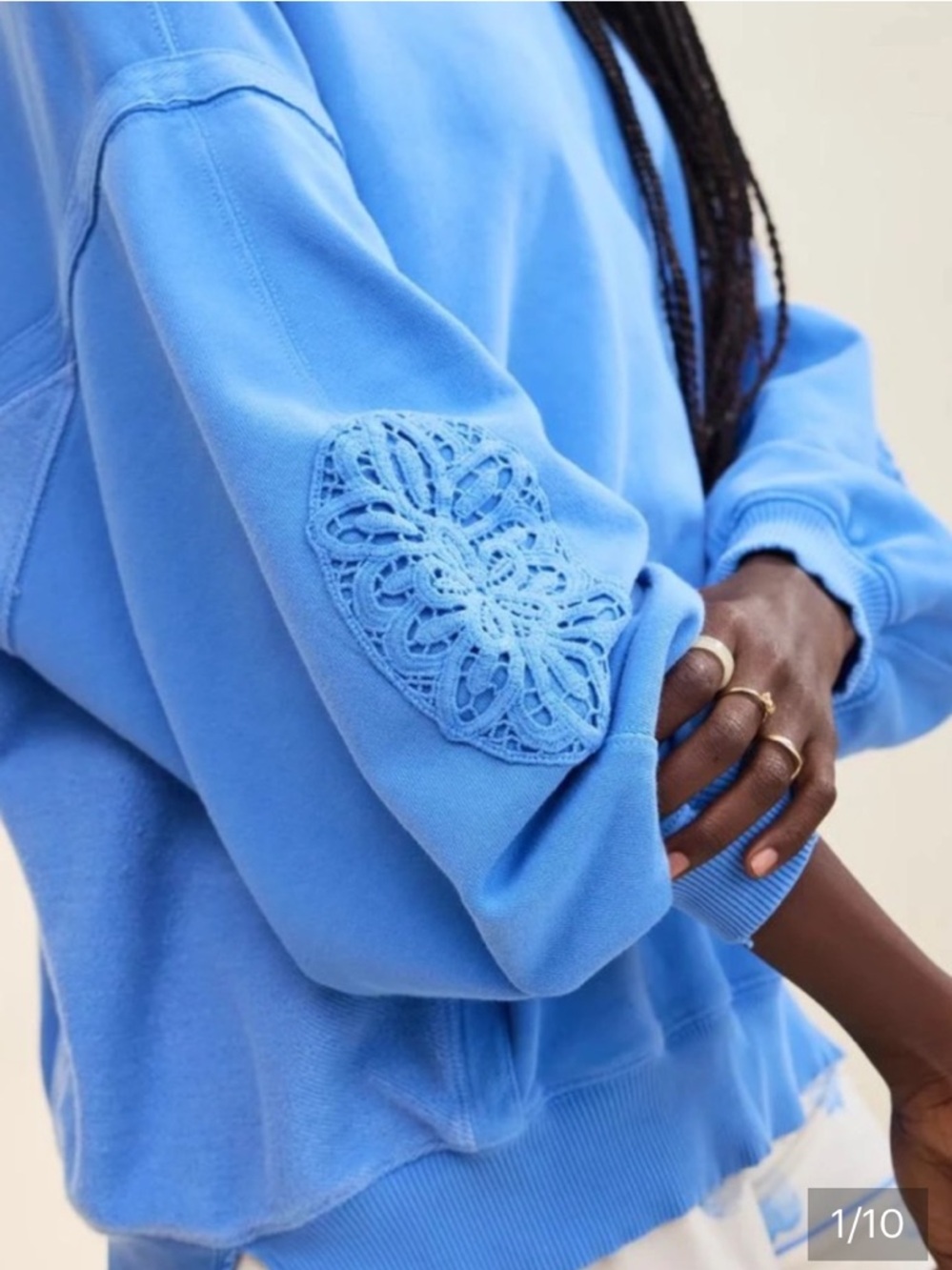 aerie Sky Blue Crochet Elbow Patch Sweatshirt Size Large NWT